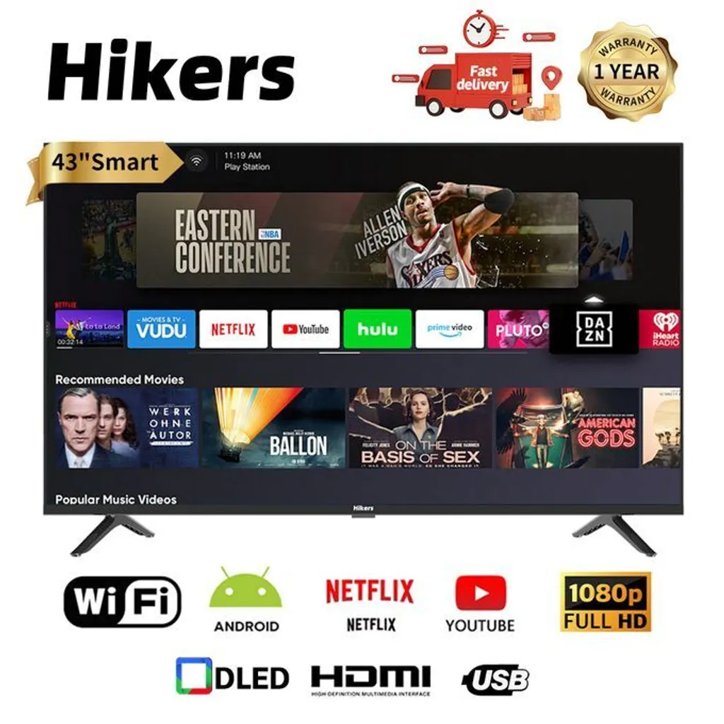 Hikers Smart TV 43” – Frameless Android Smart FHD LED TV